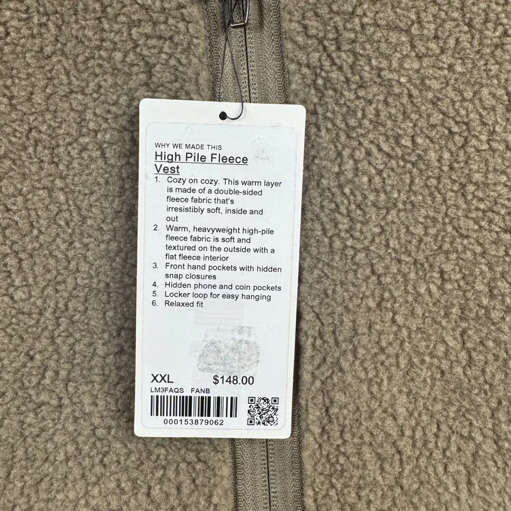 Lululemon High Pile Fleece Vest XXL Fawn Beige LM3FAQS Relaxed Fit New